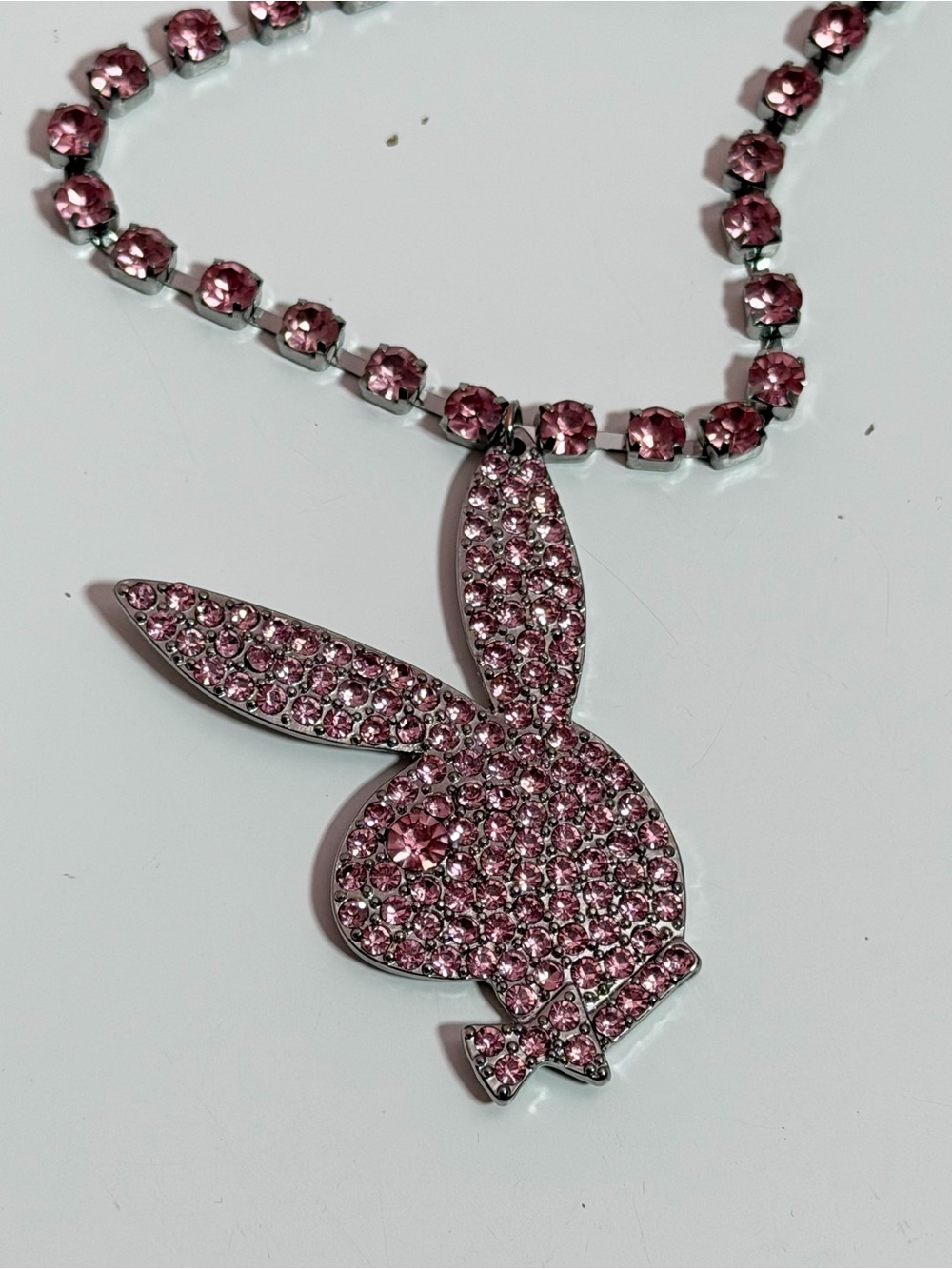 Y2K mcbling playboy bunny pink rhinestone pendant necklace